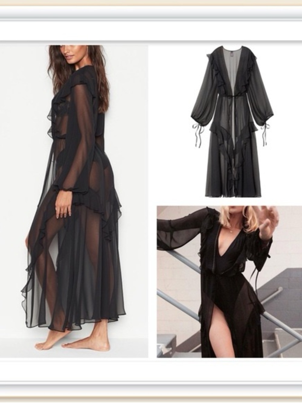 Victoria’s Secret Sheer Black Ruffle Maxi Cover-Up sensual M/L